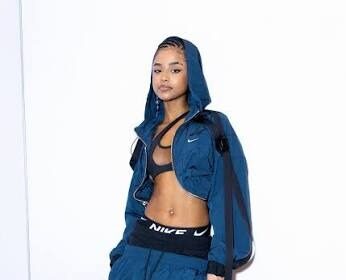 Tyla South African singer posing in a blue outfit in 2026